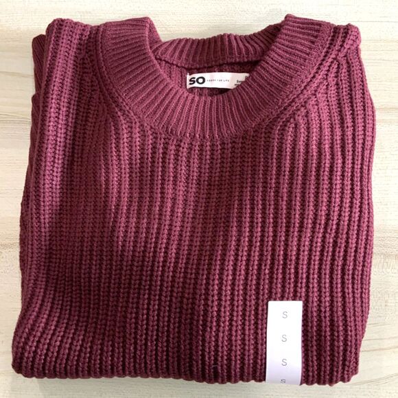 NWT! Maroon Balloon Sleeve Crew Neck Sweater By SO (Sonoma) Size Small - Picture 3 of 7